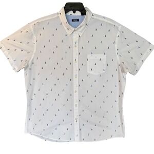 IZOD Mens XXL White Sailboat Print Short Sleeve Button Down Golf Preppy Shirt